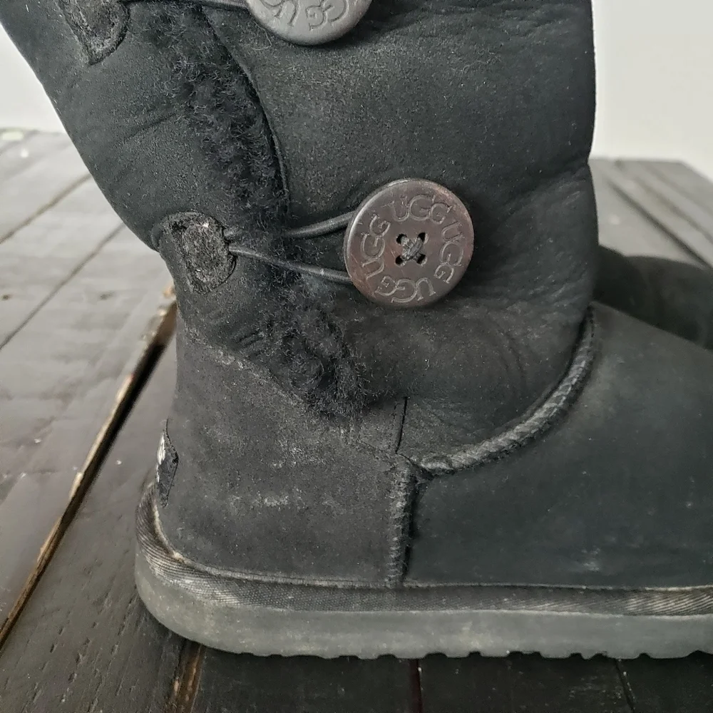 Ugg Women's 8 Bailey Triplet II Tall Black Leather Boots Sheepskin Furry Lined